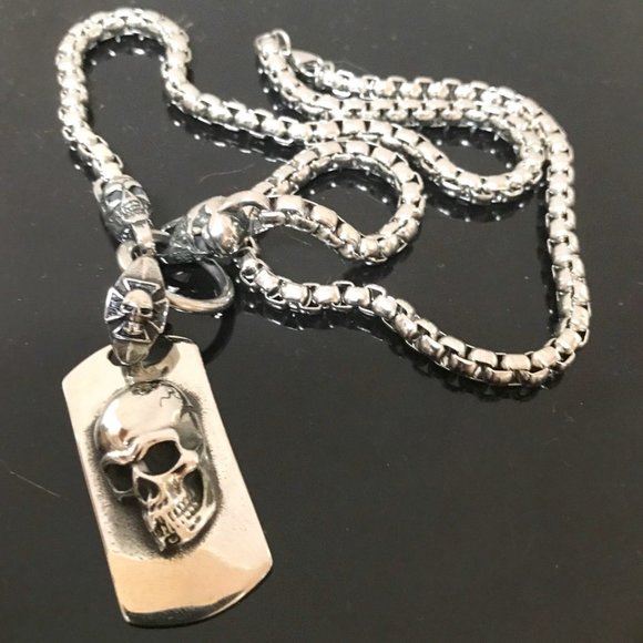 Other - Skull Necklace Pendant Chain Biker Silver Rock Mans Moto Gothic Motorcycle